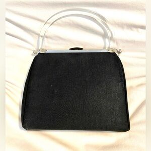 *EUC**VINTAGE* Lucite Handle w/Black Satin Body -POSSIBLY L&M Edward -Purse/Bag